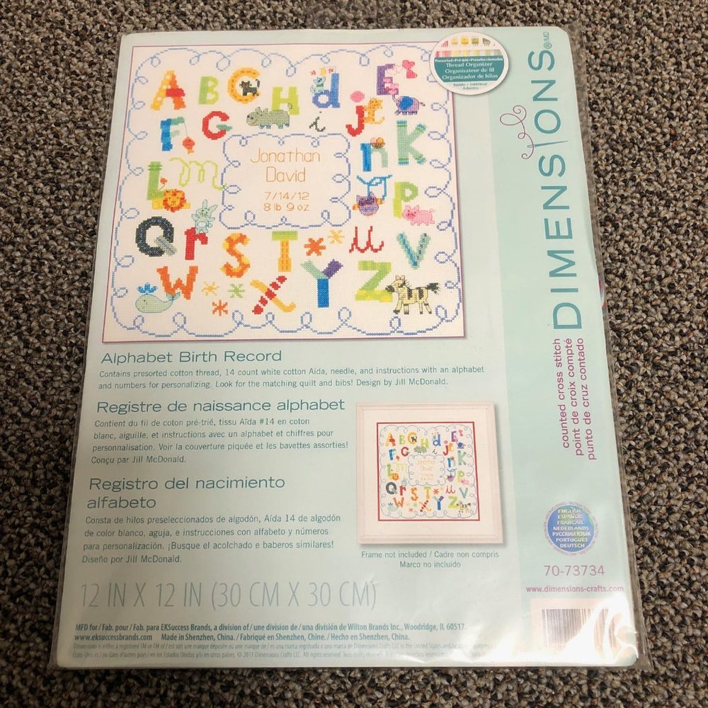 DIMENSIONS Alphabet Birth Record Counted Cross Stitch